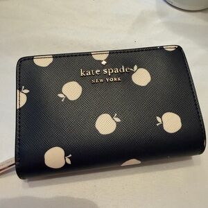 kate spade New York navy Wallet with Cream Apple Print